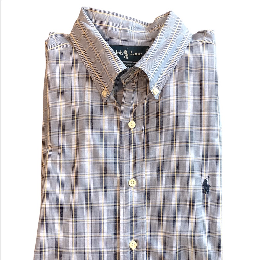 Ralph Lauren Blue Yarmouth Button Down Dress Shirt Sz 16 1/2 34/35